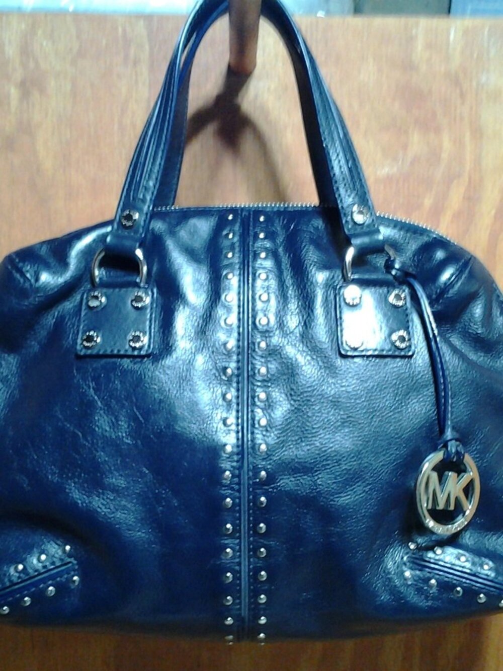 Michael Kors Blue Astor Studded Leather Satchel Bag - Picture 5 of 5